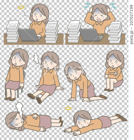 疲れて放心状態になる若い女性（私服） 107027199