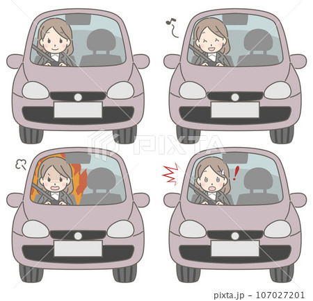 車を運転する若い女性の色々な表情 107027201