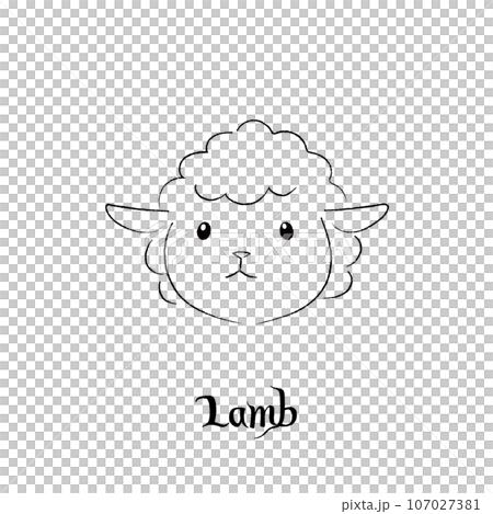 Cute sheep face illustration monochrome line drawing 107027381