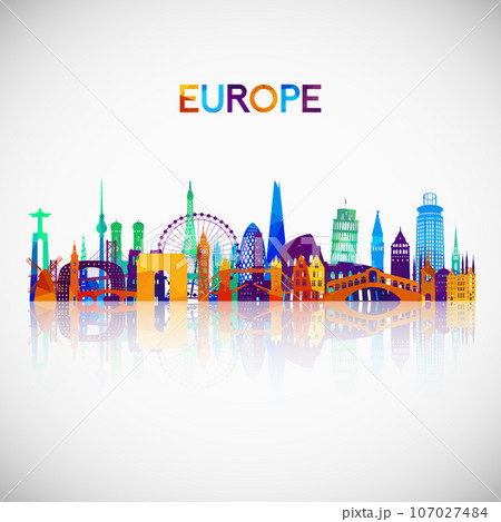 Europe skyline silhouette in colorful geometric style.  107027484