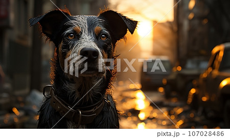 Stray Dog on a Damaged Street in Afternoon Light - A Powerful Image for Animal Rights Advocacy, Ai generative Stray Dog on a Damaged Street in Afternoon Light - A Powerful Image for Animal Rights Advocacy, Ai generative 107028486