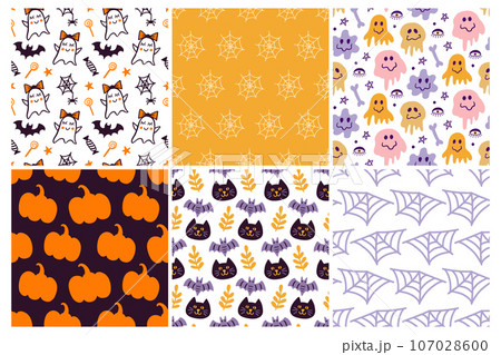 Halloween Cute Vector Seamless Pattern Texture Set Halloween Cute Vector Seamless Pattern Texture Set 107028600