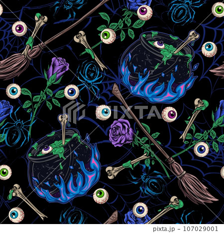 Halloween pattern with magic stuff Halloween pattern with magic stuff 107029001