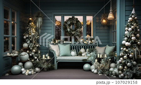 Christmas elegant porch decoration, AI generated 107029158