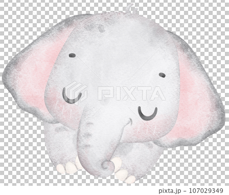 Cute baby elephant, kawaii nursery animal watercolor Cute baby elephant, kawaii nursery animal watercolor 107029349