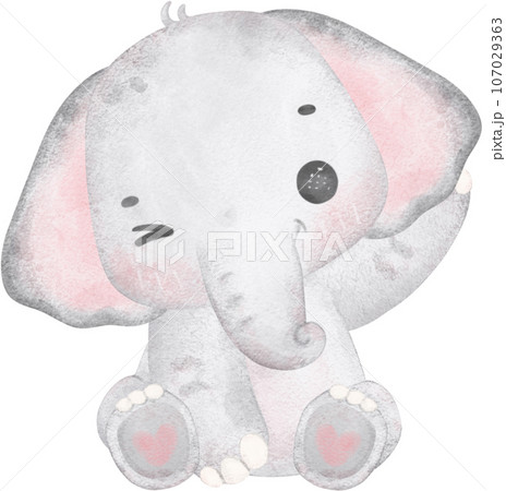 Cute baby elephant, kawaii nursery animal watercolor  107029363