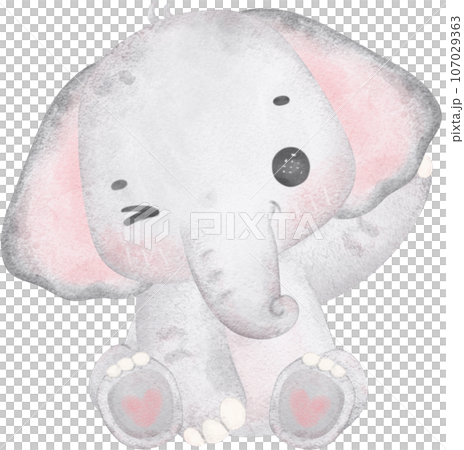 Cute baby elephant, kawaii nursery animal watercolor  107029363