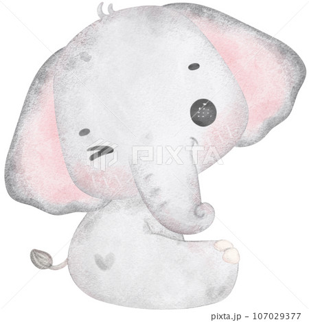 Cute baby elephant, kawaii nursery animal watercolor  107029377
