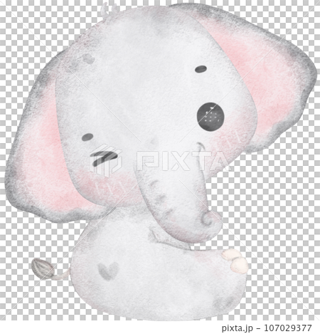Cute baby elephant, kawaii nursery animal watercolor  107029377