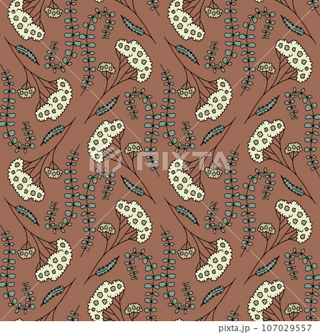 Seamless pattern with hand drawn abstract wildflowers. Seamless pattern with hand drawn abstract wildflowers. 107029557