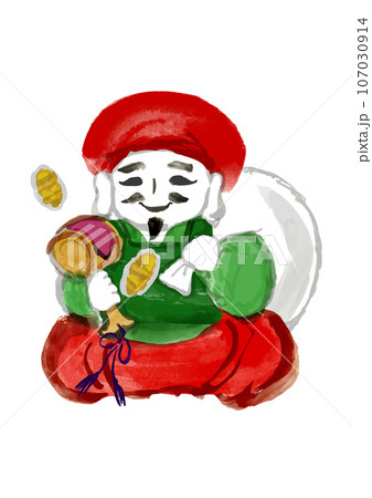 七福神の大黒天の手描き和風イラスト 七福神の大黒天の手描き和風イラスト 107030914