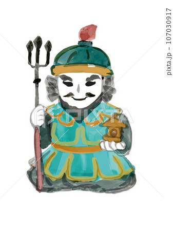 七福神の毘沙門天の手描き和風イラスト 107030917