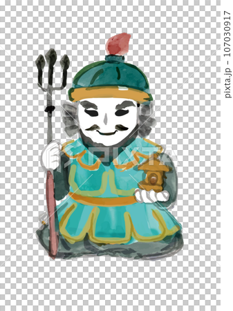 七福神の毘沙門天の手描き和風イラスト 107030917