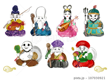七福神の手描き和風イラスト 107030921