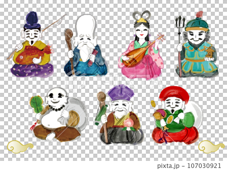 七福神の手描き和風イラスト 107030921