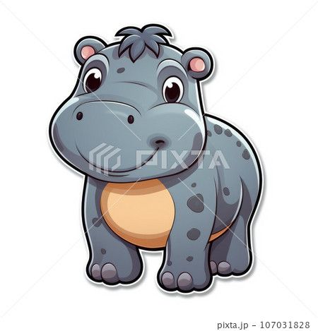 Cute cartoon hippopotamus on white background 107031828