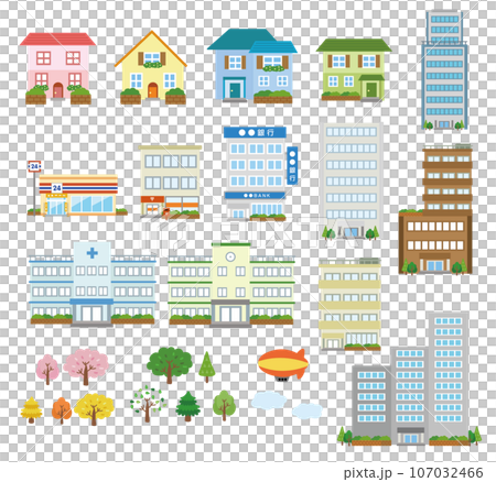 いろんな建物のアイコン素材セット 107032466