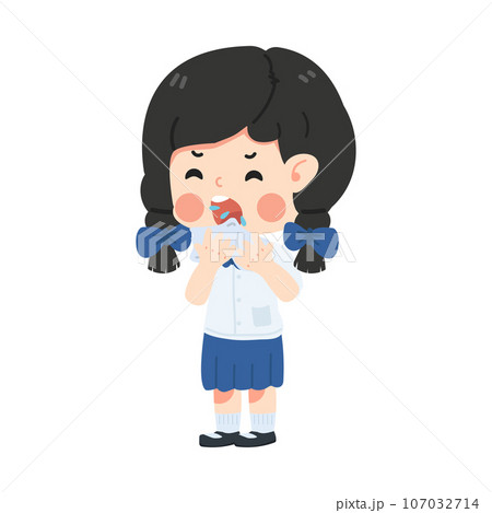 kid girl student sneezing and cough from the flu kid girl student sneezing and cough from the flu 107032714