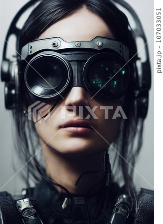 Realistic portrait of a sci-fi cyberpunk girlのイラスト素材