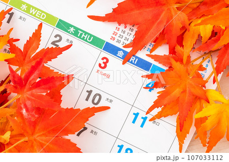 紅葉とカレンダーで文化の日のイメージ 紅葉とカレンダーで文化の日のイメージ 107033112