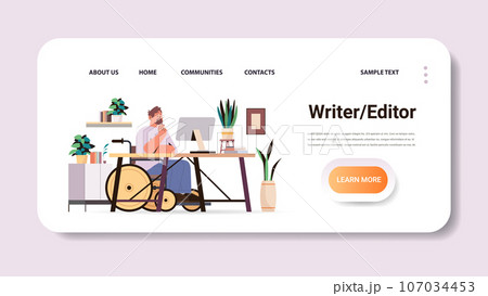 disabled man article editor in wheelchair guy working on computer people with disabilities concept horizontal disabled man article editor in wheelchair guy working on computer people with disabilities concept horizontal 107034453