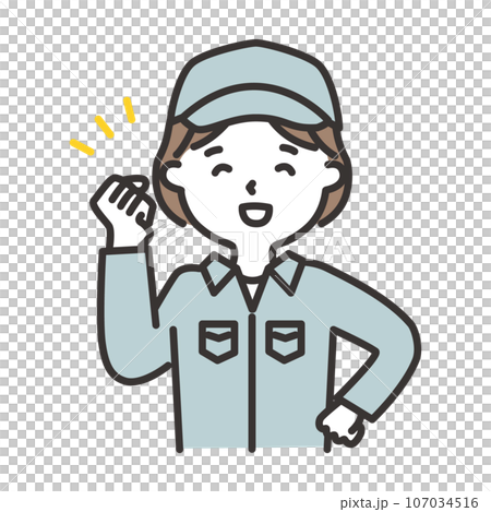 身穿工作服、戴著帽子的女性打拳頭的插圖 身穿工作服、戴著帽子的女性打拳頭的插圖 107034516