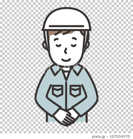 Illustration of a man in work clothes wearing a helmet bowing with a smile 107034570