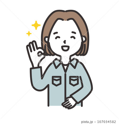 作業服の女性がオッケーサインをするイラスト 107034582