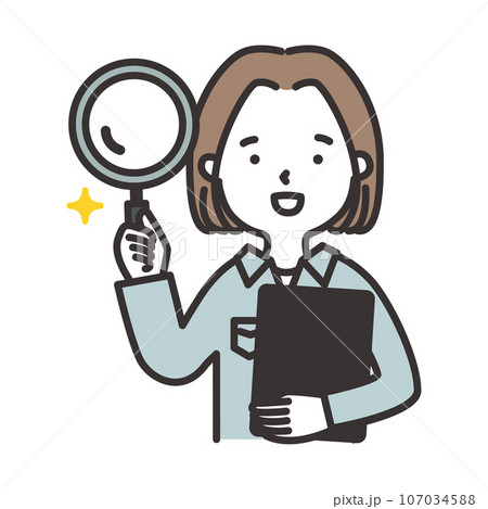 作業服の女性が虫眼鏡を持っているイラスト 作業服の女性が虫眼鏡を持っているイラスト 107034588