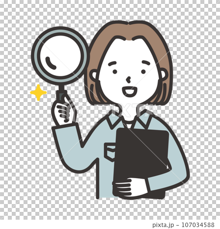 作業服の女性が虫眼鏡を持っているイラスト 作業服の女性が虫眼鏡を持っているイラスト 107034588