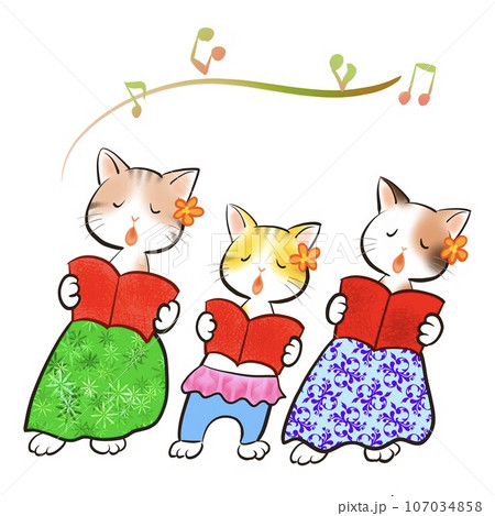 ネコたちが楽しそうに歌っているイラスト ネコたちが楽しそうに歌っているイラスト 107034858