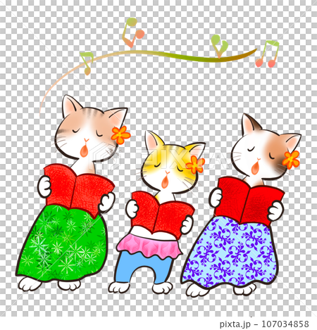 ネコたちが楽しそうに歌っているイラスト ネコたちが楽しそうに歌っているイラスト 107034858