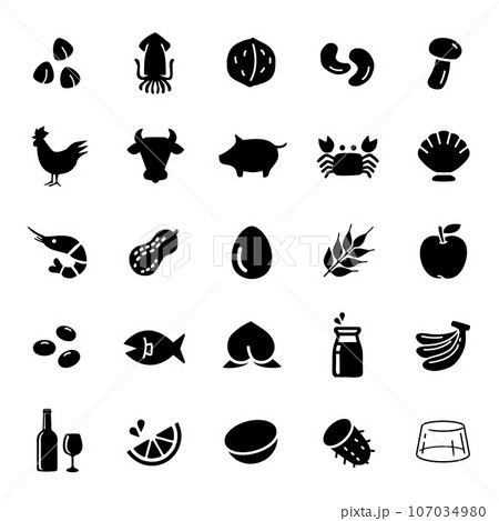 アレルギー表示の食物アイコン アレルギー表示の食物アイコン 107034980