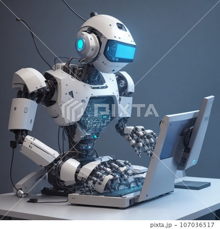 パソコン操作をするロボット【AI生成】のイラスト素材 [107036517] - PIXTA