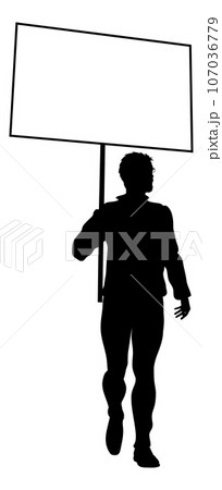 Protest Rally March Picket Sign Silhouette Person 107036779