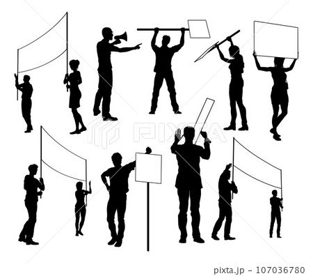 Silhouette Protestors March Strike Rally Picket 107036780
