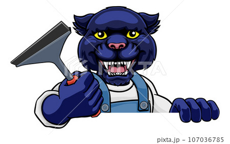 Panther Car Or Window Cleaner Holding Squeegee 107036785
