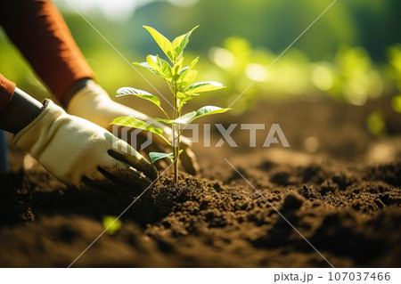 Community Garden Green Initiative Planting Trees and Promoting Local Food Production for Habitat Restoration and a Greener World. created with Generative AI 107037466