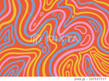 Psychedelic groovy horizontal background. Bold line retro wave wallpaper. Liquid flat Vector design illustration. Psychedelic groovy horizontal background. Bold line retro wave wallpaper. Liquid flat Vector design illustration. 107037537