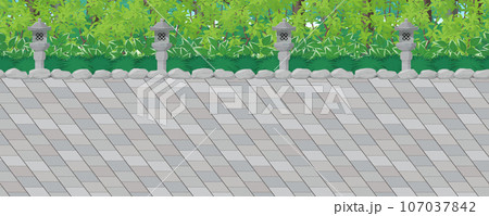 参道と灯籠と森の風景_横スクロールゲームの背景_シームレス 107037842