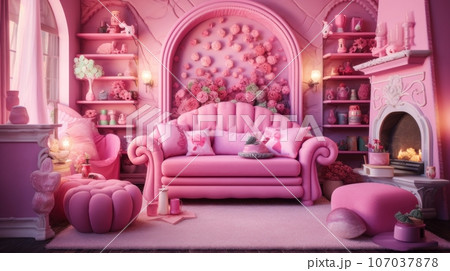 Interior of a cozy room in Barbie style Interior of a cozy room in Barbie style 107037878