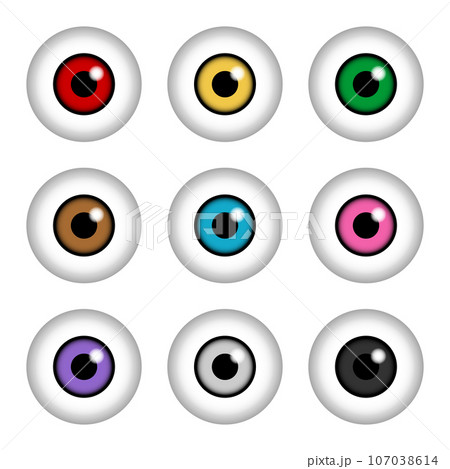9色のカラフルな目玉のセット 9色のカラフルな目玉のセット 107038614