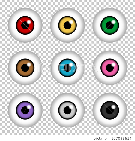 9色のカラフルな目玉のセット 9色のカラフルな目玉のセット 107038614