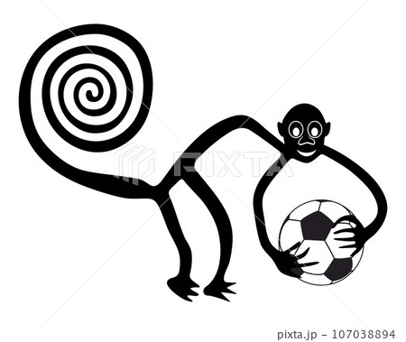 Monkey with the football ball in hands - paraphrase of the famous geoglyph of the Monkey from Nazca 107038894