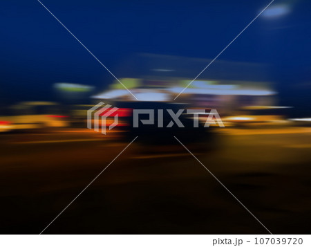 Abstract blurred goods shelf in supermarket with buyers. 107039720