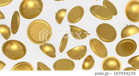 Many of flying trays with cloche ready to serve isolated on white background 107040239