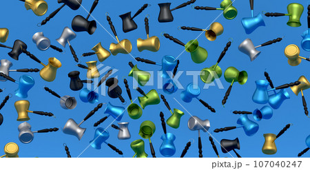 Many of flying Turkish coffee cooked in sand or coffee maker cezve on blue Many of flying Turkish coffee cooked in sand or coffee maker cezve on blue 107040247