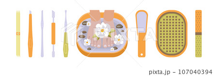 Pedicure Object and Tools for Nail Treatment Vector Set Pedicure Object and Tools for Nail Treatment Vector Set 107040394