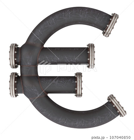 Euro sign from cast iron pipes, 3D rendering 107040850
