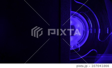 VHS mechanism inside, cassette player, magnetic head. Rotation reel, video tape 107041866